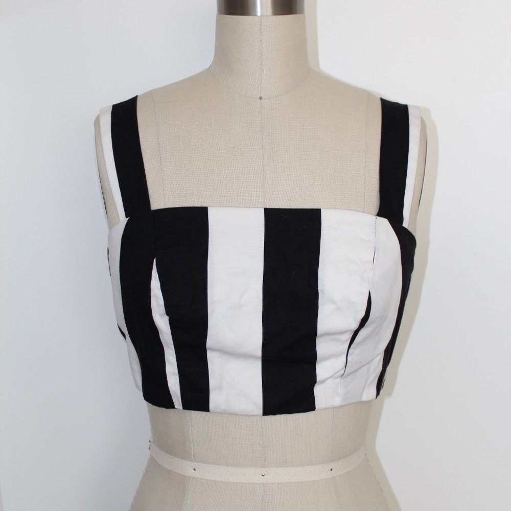 BLACK & WHITE STRIPED COTTON BRA TOP SIZE XS